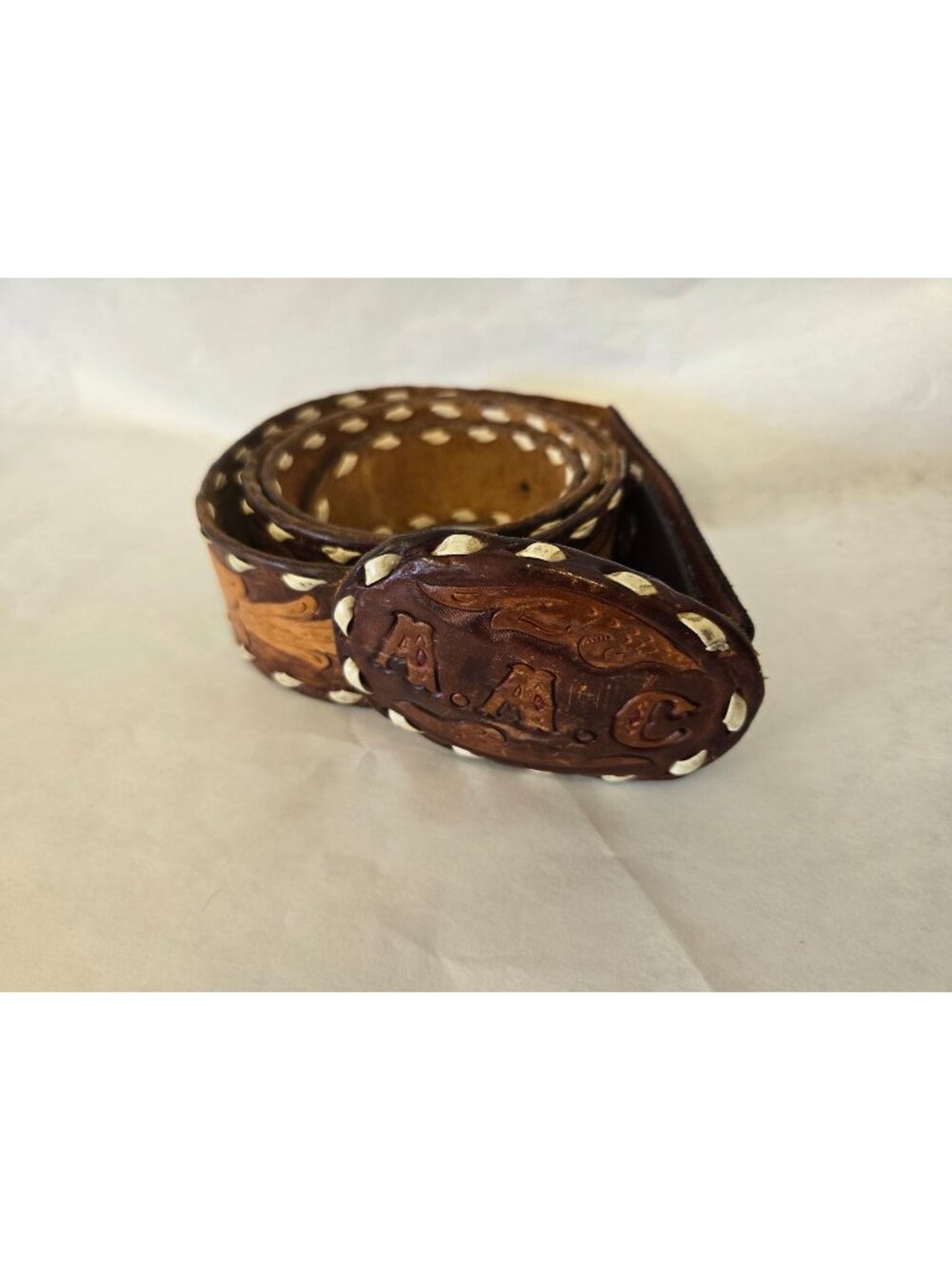 Handcrafted Hand Tooled Embossed Customized Leather Belt W/Flowers Size 43